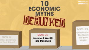 Cartoon cardboard box on a conveyer belt with the myth spelled out on its label.